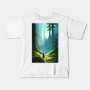 Greenish Anime Girl Morning Nature Forest Landscape Kids T-Shirt